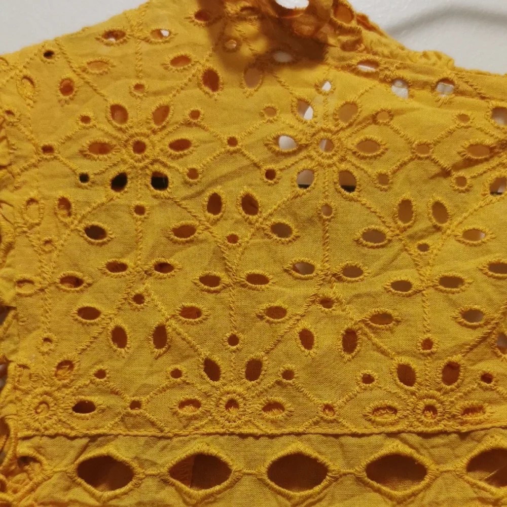 Anthropologie Yellow Eyelet Ruffle Blouse - Picture 4 of 8